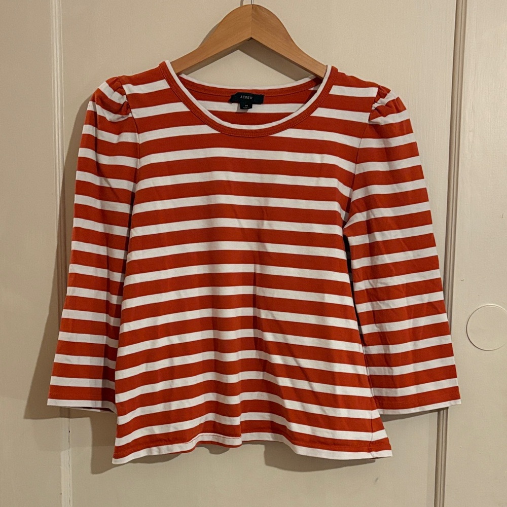 J. Crew Rust and White Striped Long Sleeve Tee